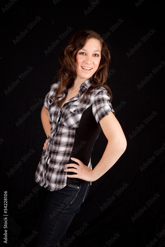 brunette girl smiling at the camera brunette girl smiling at the camera