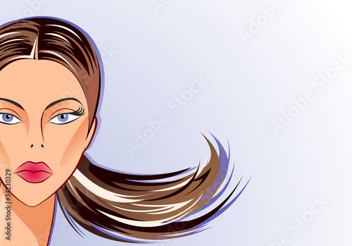 Face part of beautiful vector woman on natural blue background
