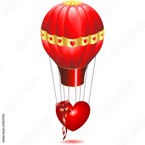 Cuore Amore in Mongolfiera-Love Heart on Fire Balloon-Vector