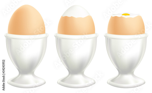 Brown soft boiled egg in a dish (eggcup).