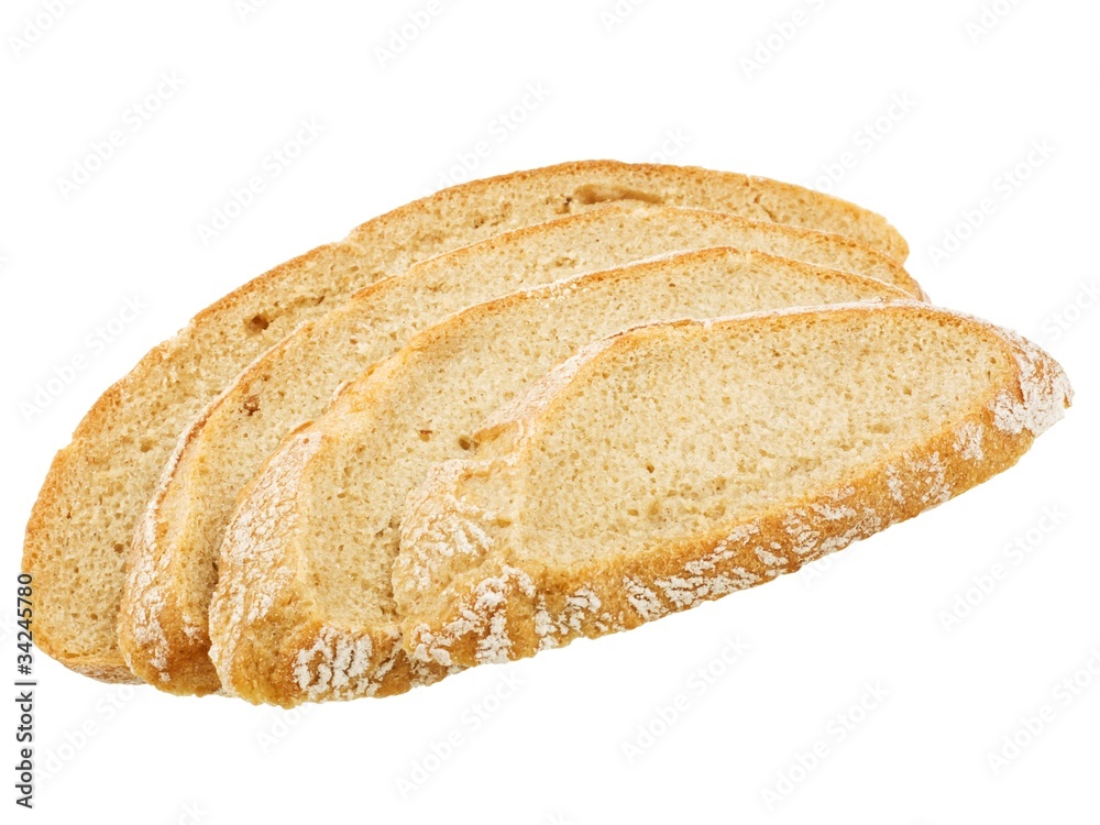 Slices of bread isolated on white background