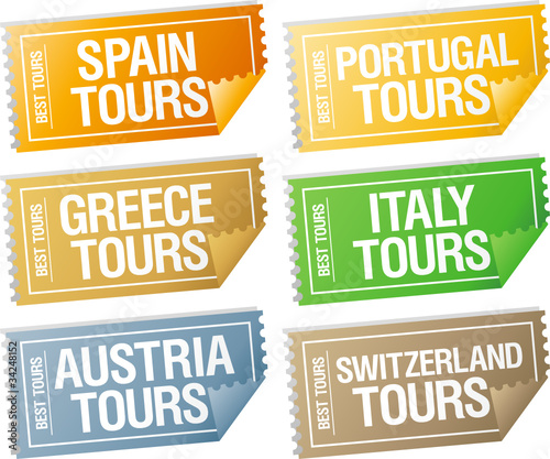 Best tours stickers in form of tickets.