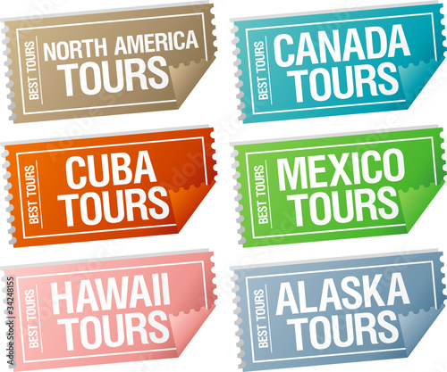 Best tours stickers in form of tickets.