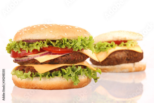 Delicious hamburgers isolated on white background