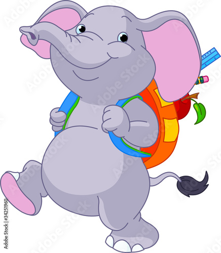 Cute elephant go to school