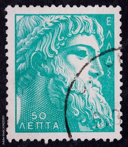 A Greek stamp showing the bearded face