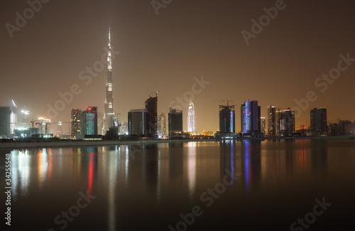 Skyline of Dubai at night, United Arab Emirates