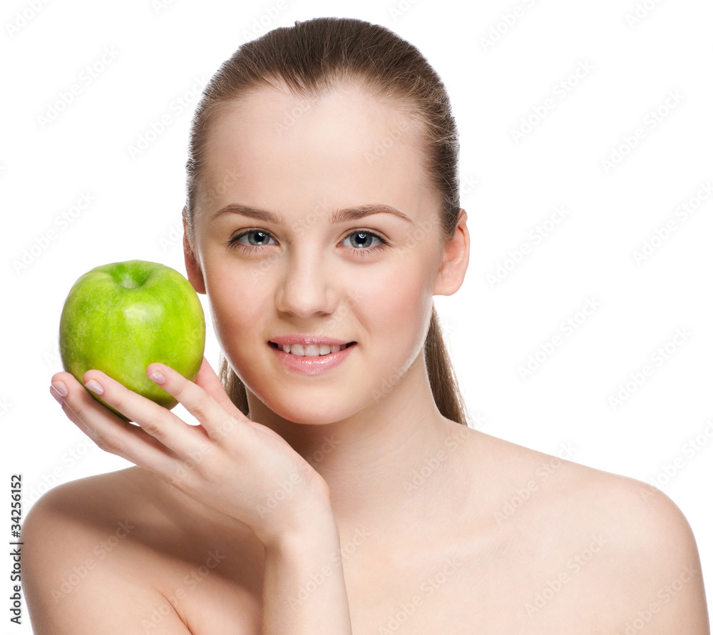 woman eat green apple woman eat green apple