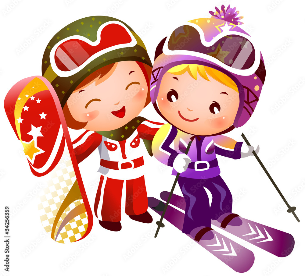 Boy and Girl skiing