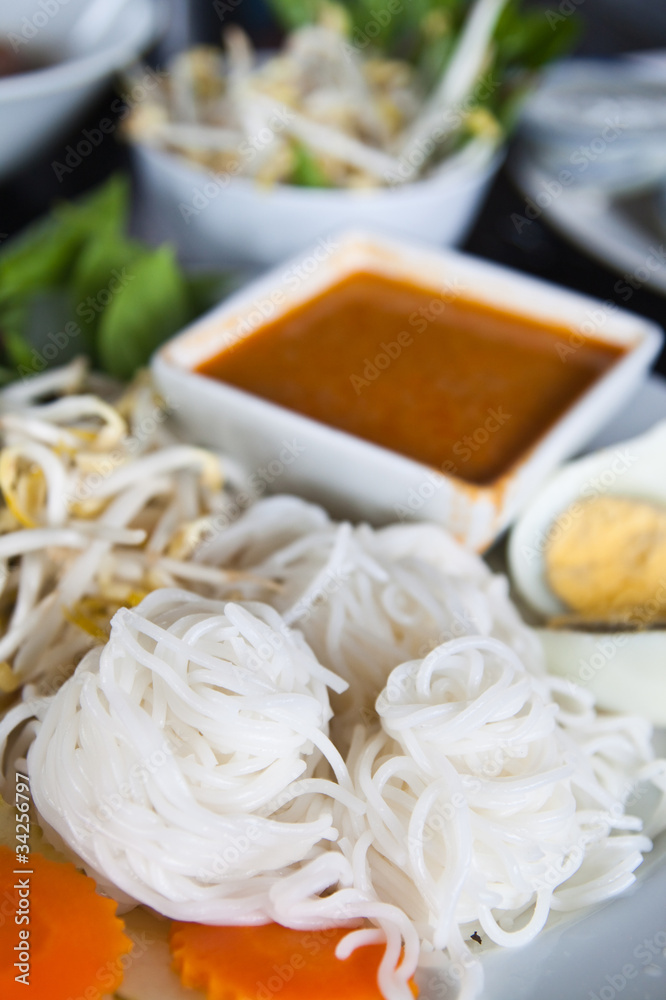 thai style noodle with vegetables and boiled egg thai style noodle with vegetables and boiled egg