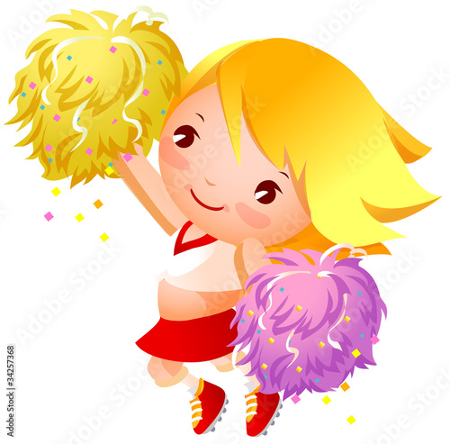 Girl cheerleader in uniforms holding pom-pom
