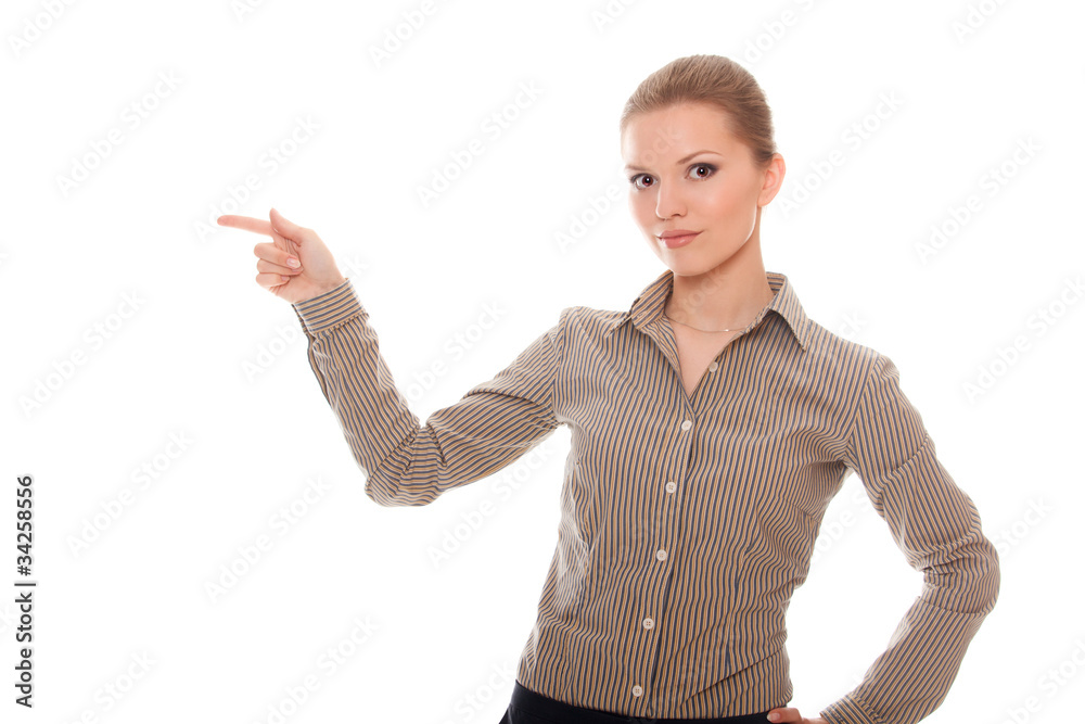 lovely young woman showing something lovely young woman showing something