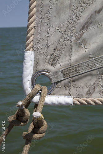 Detail of the sail of a Tjalk, a traditional Dutch sailing ship photo