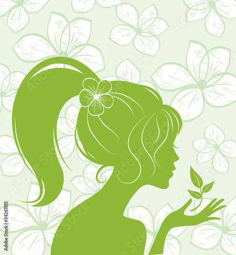 beauty girl silhouette on floral background