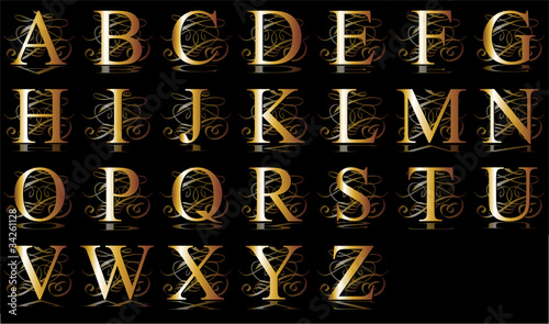 initial, gold, A-Z