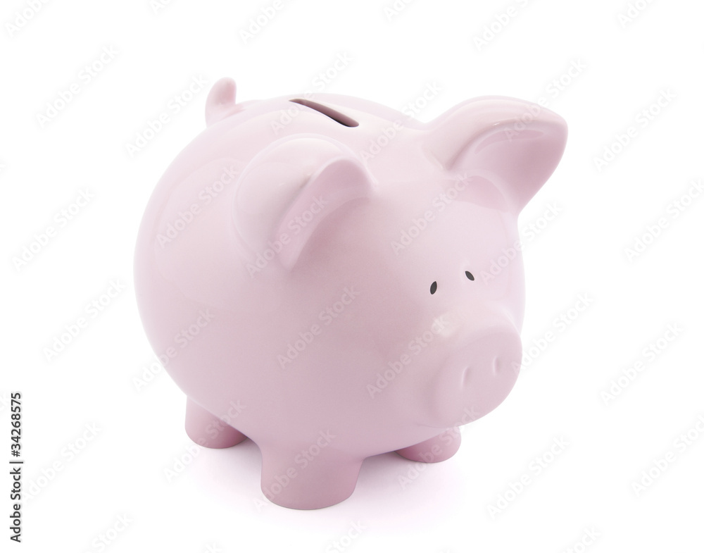 Pink piggy bank with clipping path