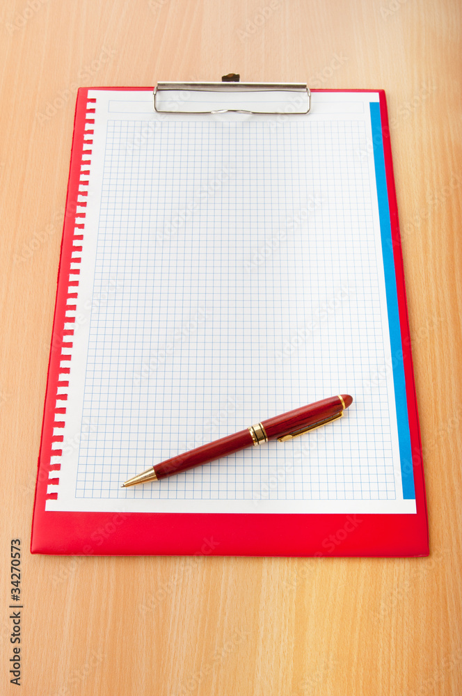 Binder with blank page with pen