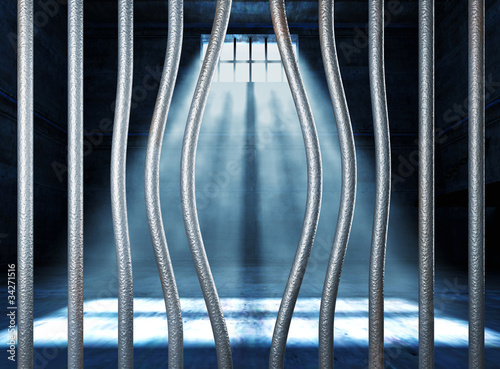 Obraz na plátně prison 3d and bended metal bar