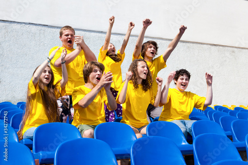 football fan with his hands in the air