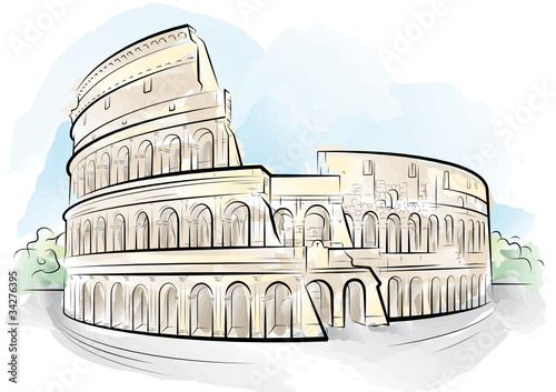 Vector drawing color Colosseum, Rome, Italy