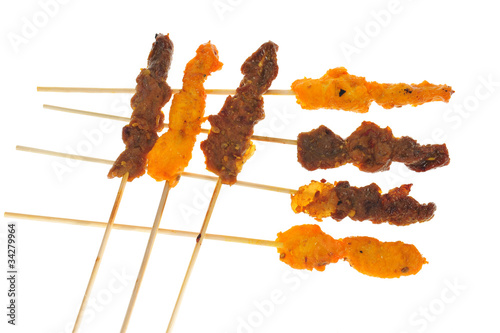 Satay, Barbecue Meat On Bamboo Skewer