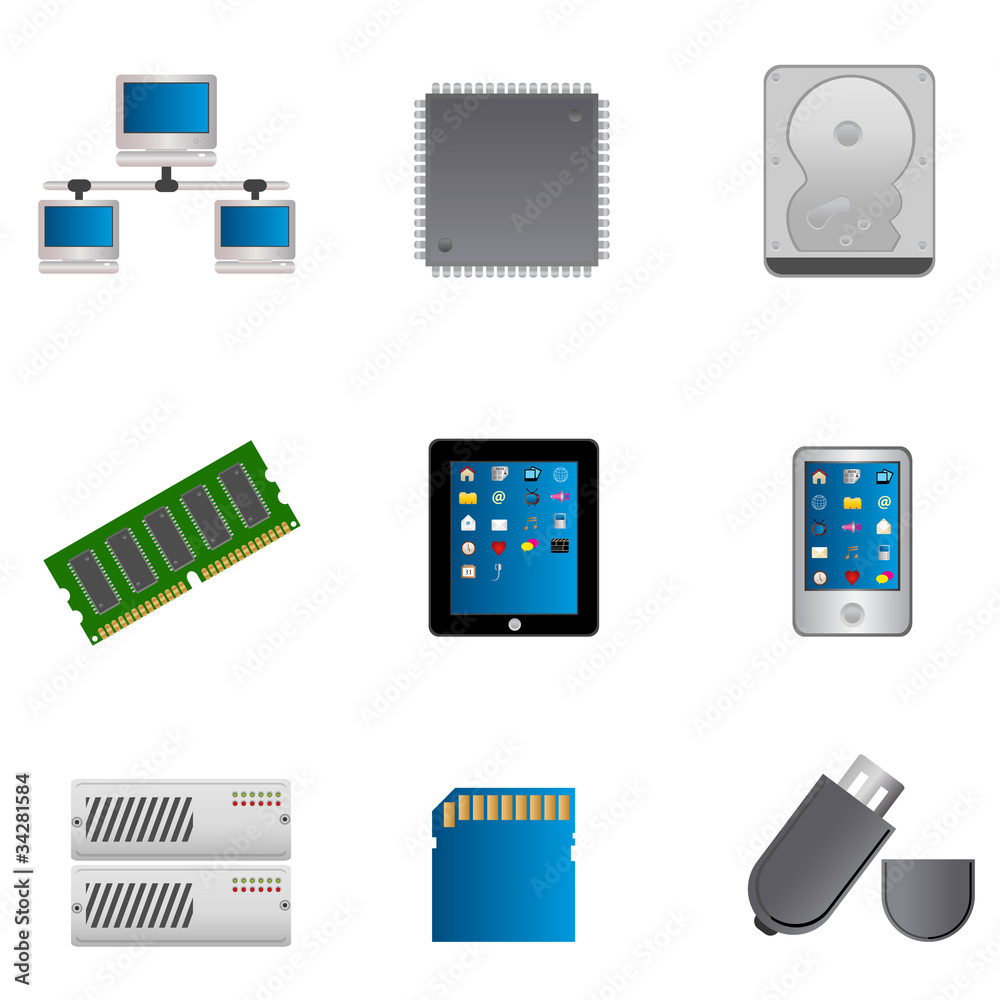 Computer parts icon set Computer parts icon set