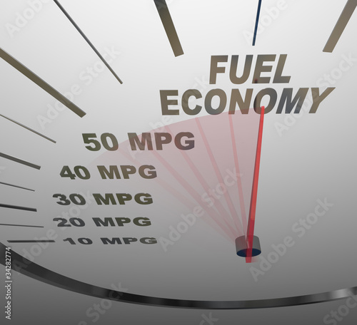 Fuel Economy Speedometer Measures MPG Efficiency in Car or Vehic photo