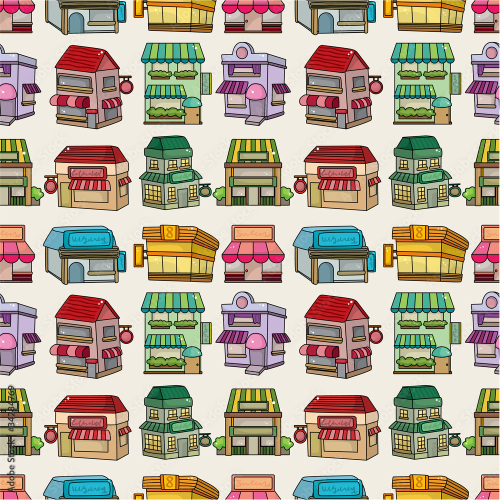 seamless cartoon house/shop pattern seamless cartoon house/shop pattern