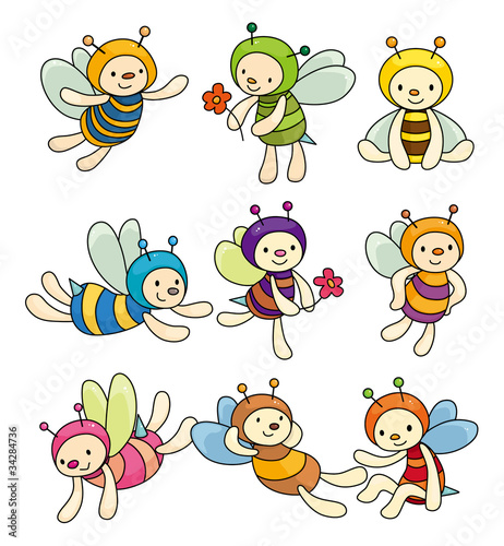 cartoon bee boy icon set.