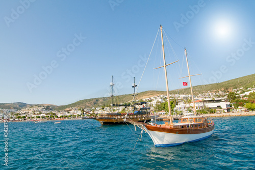 Splendid yachts at coast Aegean sea.