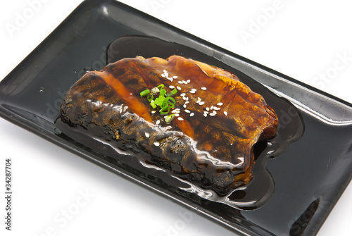 Japanese food style , Saba fish grilled with sauce