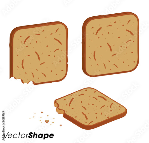 Toasted bread pieces,whole and bitten piece with crumbs
