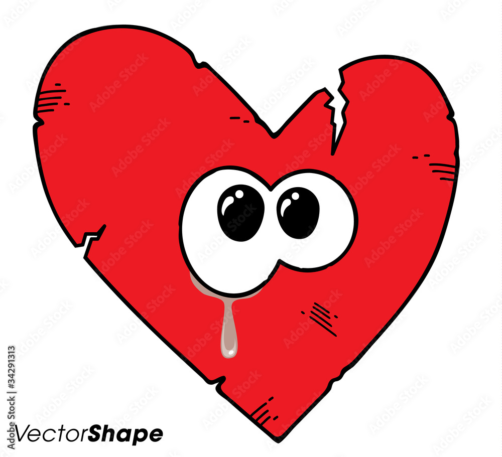 Cartoon broken heart crying vector illustration Cartoon broken heart crying vector illustration