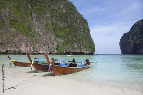 Boats on the Beach Maya Bay, Phi-Phi Le, Thailand