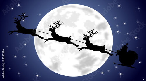 Weihnachtsmann mit Rentierschlitten bei Vollmond