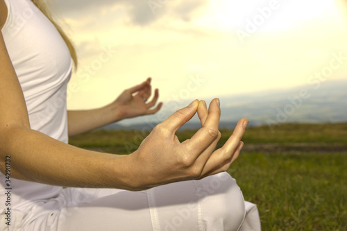 Girl in meditation in detailed photo