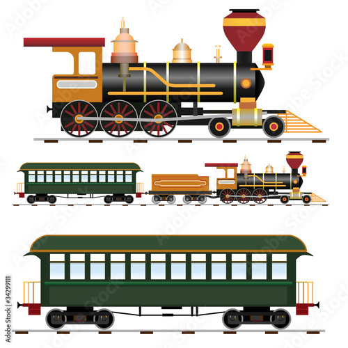 Retro steam train with coach