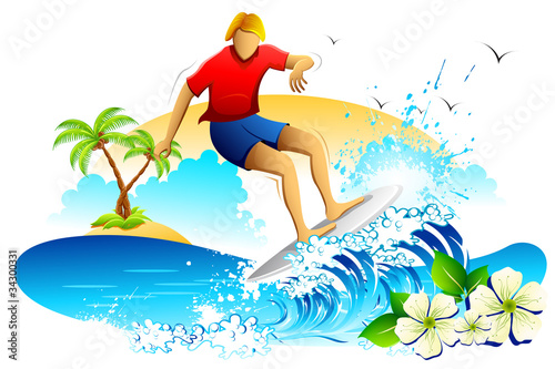 Young Man Surfing