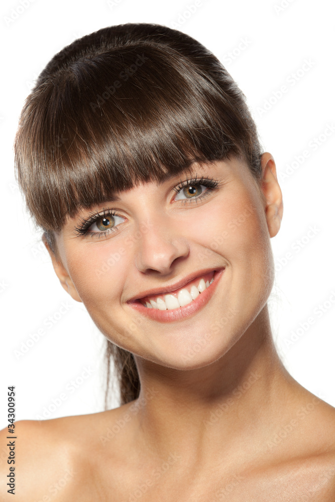 Closeup portrait of beautiful female, isolated on white Closeup portrait of beautiful female, isolated on white