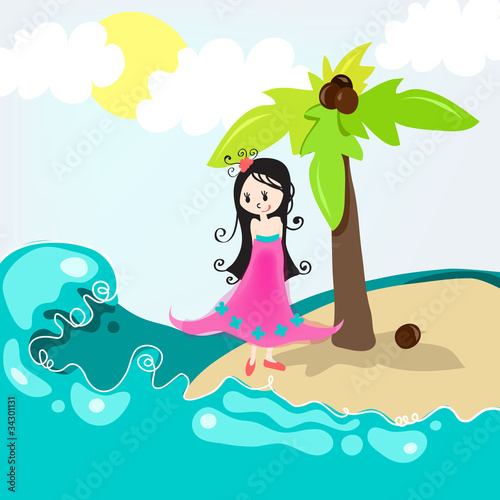 Cute girl on a tropical beach