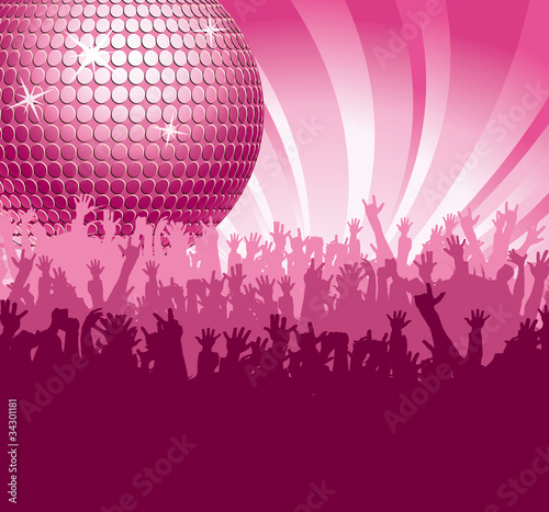 Discokugel mit Fans in Pink