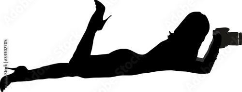 vector illustration of a girl laying flat with camera
