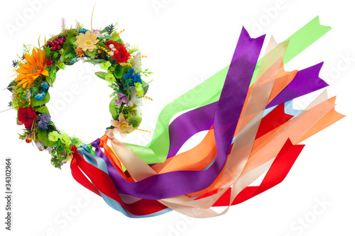 Wreath with satin ribbons, symbol of National Ukrainian folk cos