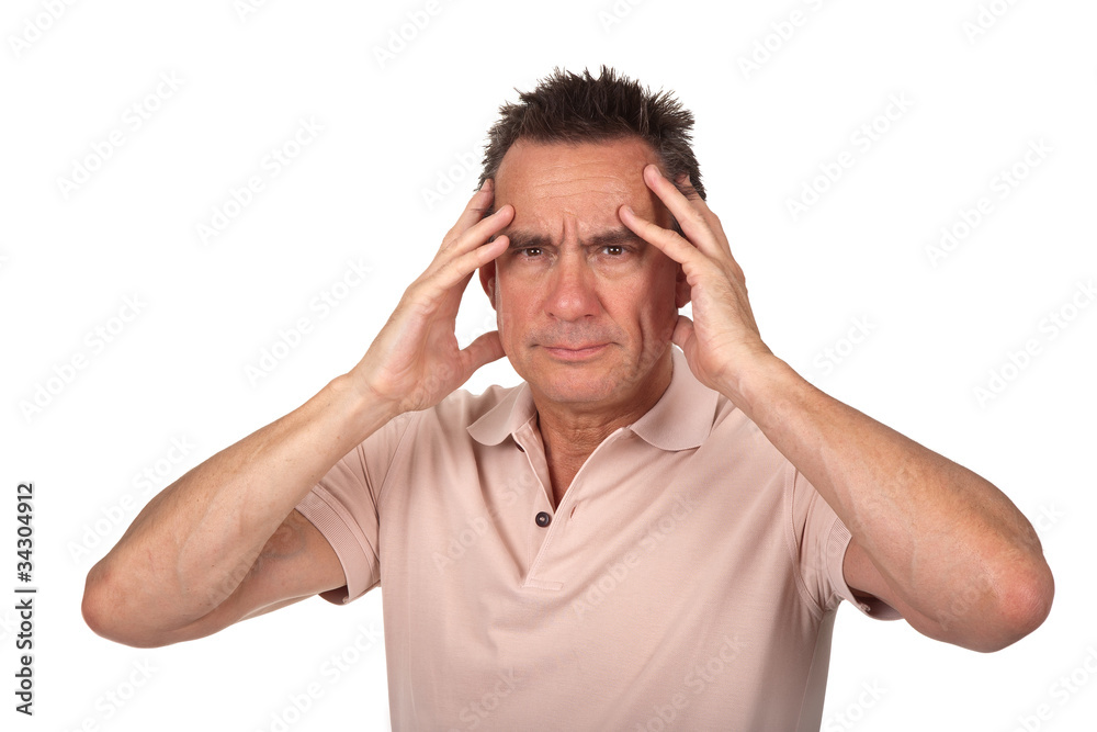 Attractive Middle Age Man Holding Head in Pain with Headache Attractive Middle Age Man Holding Head in Pain with Headache