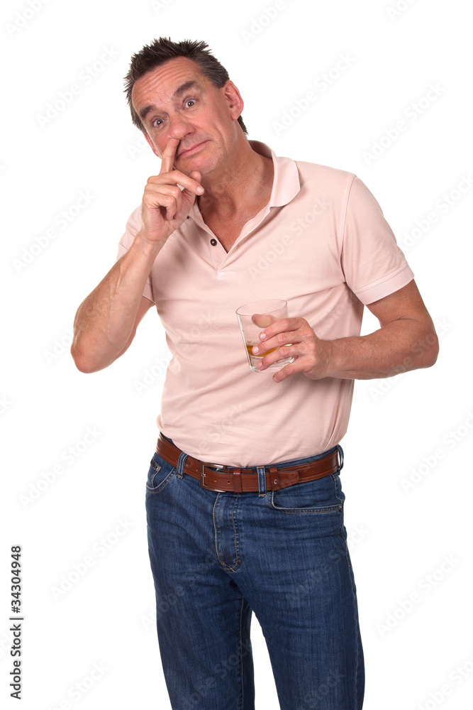 Middle Age Man Caught Picking Nose and Drinking
