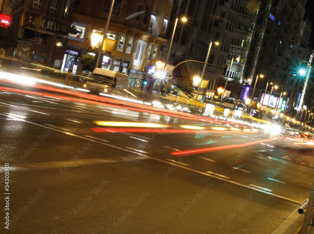 Famous and typical street of Gran Via in Madrid at night