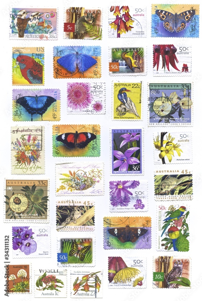 Flowers, butterfly and birds stamps collection, Australia