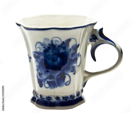 White cup with blue painting