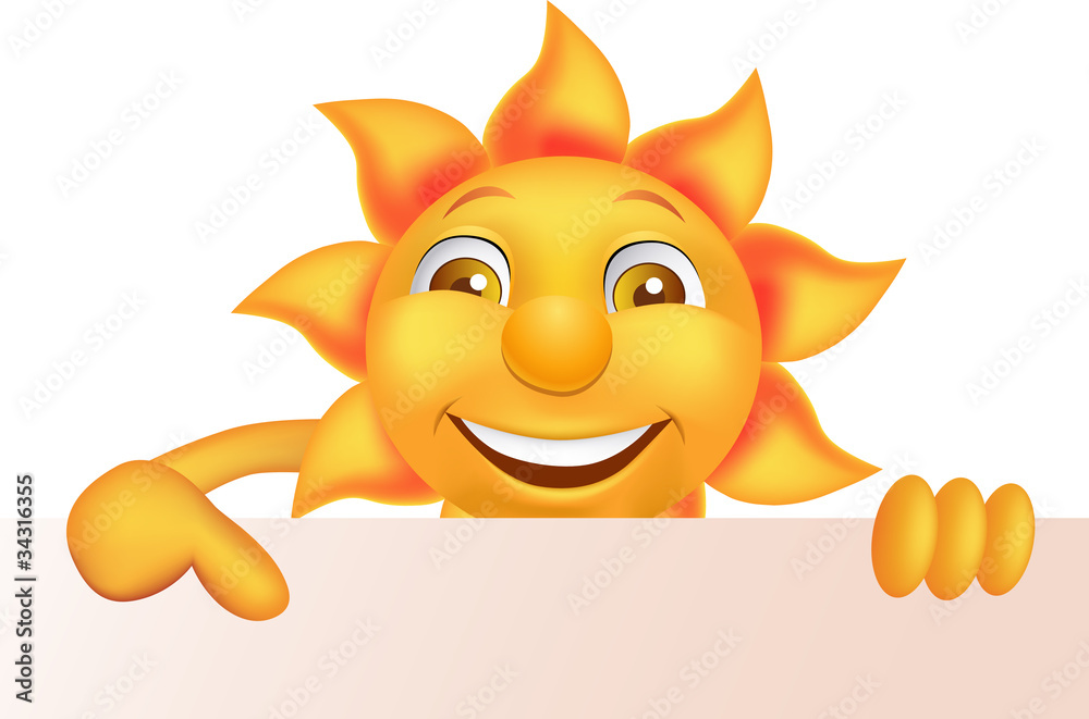 Sun cartoon character and blank sign