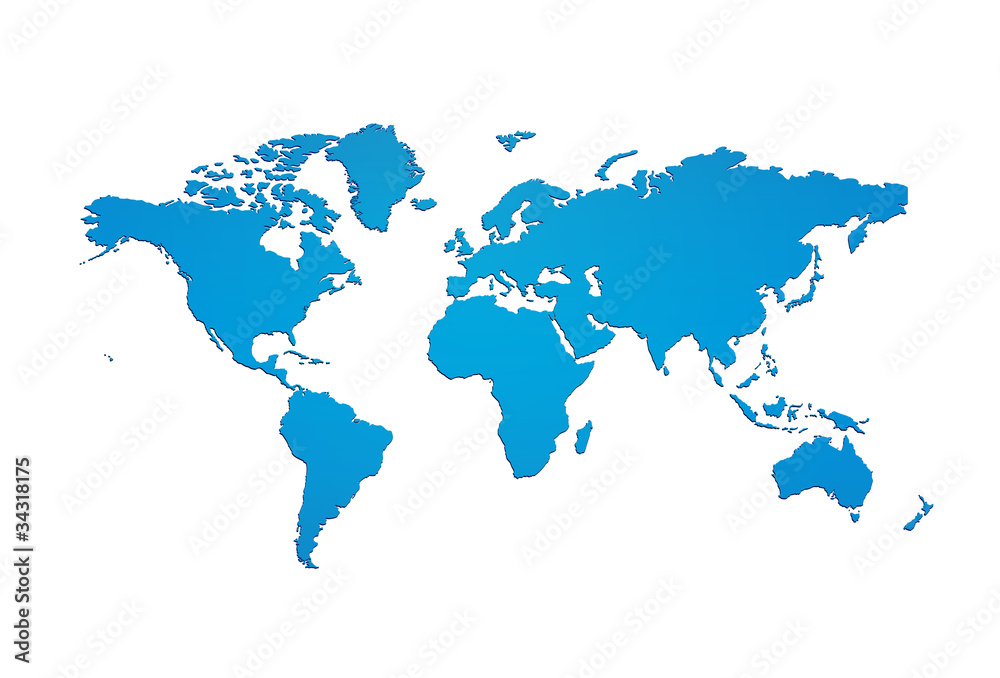 Blue world map silhouette with clipping path